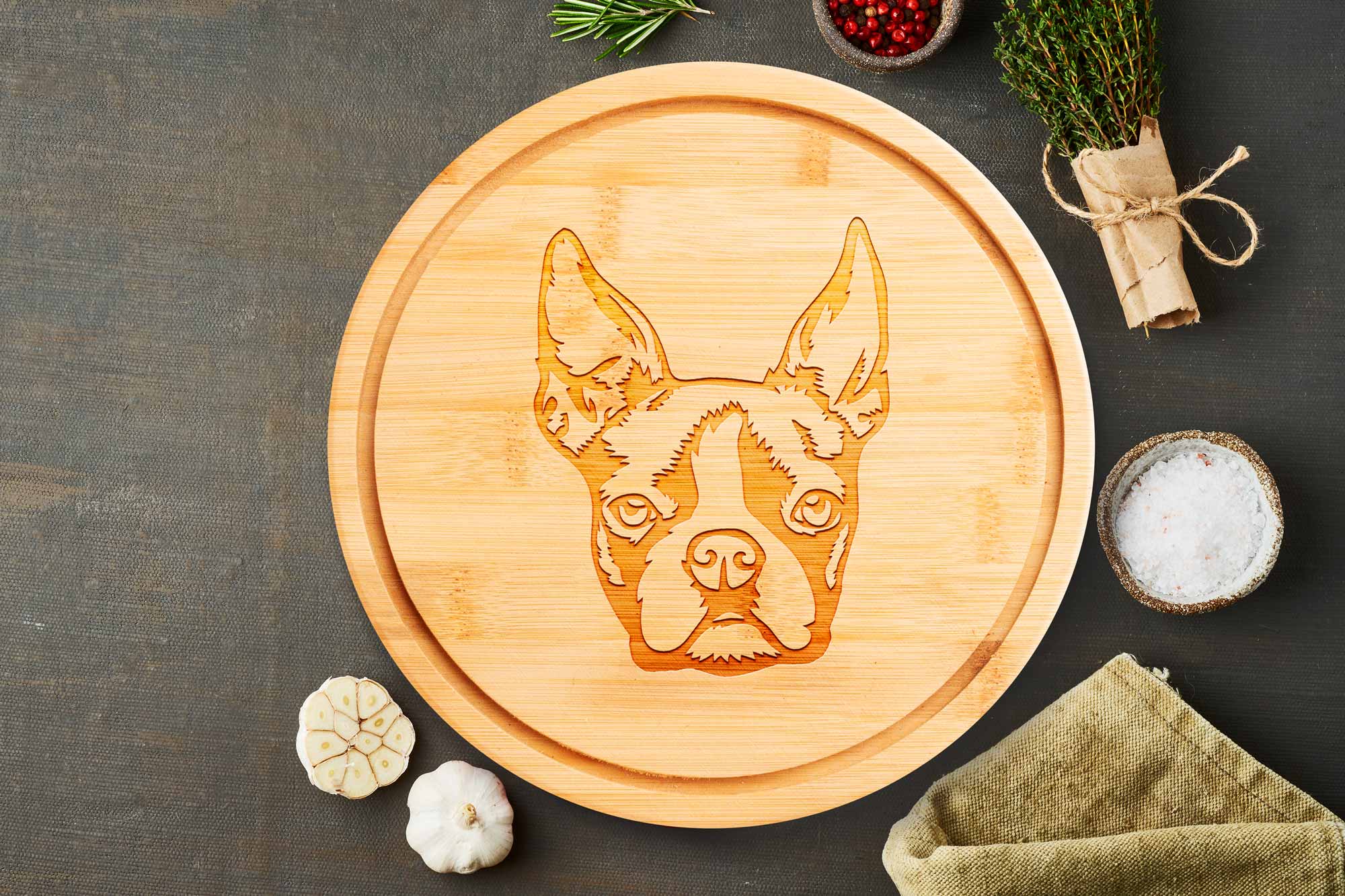 Boston Terrier Wooden Chopping Board