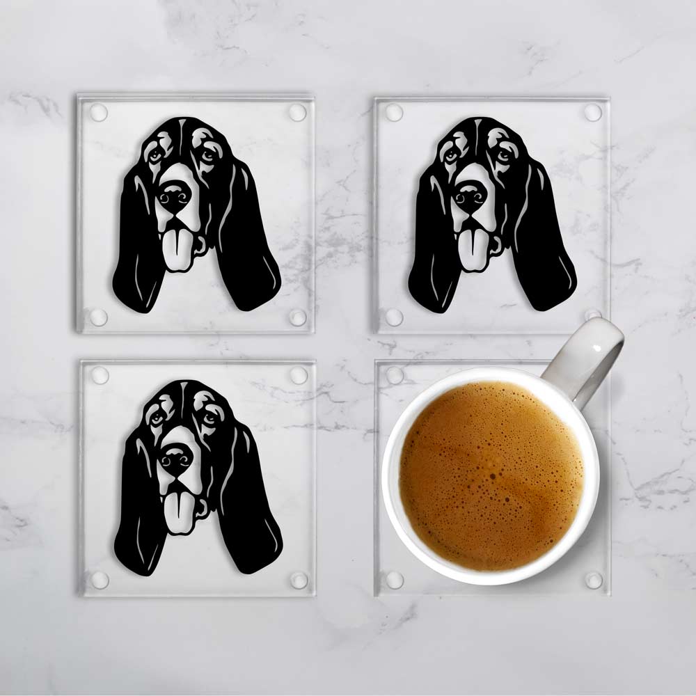 Basset Hound Glass Coaster Set