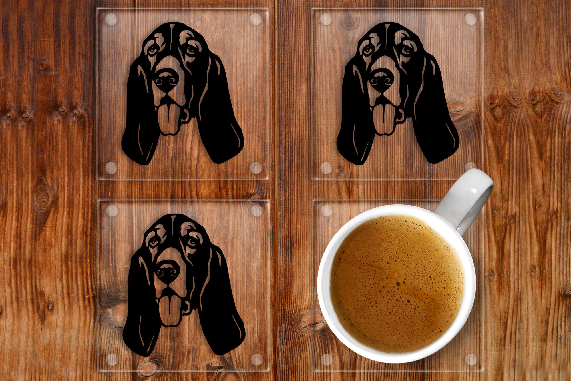 Basset Hound Glass Coaster Set