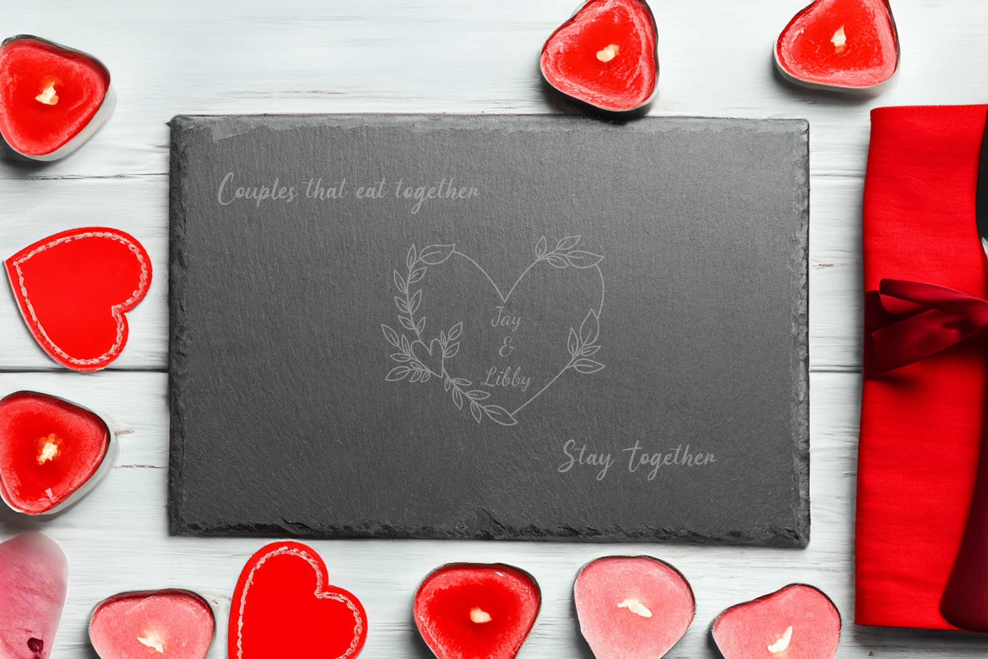Personalised Valentines Slate Placemat and Coaster set