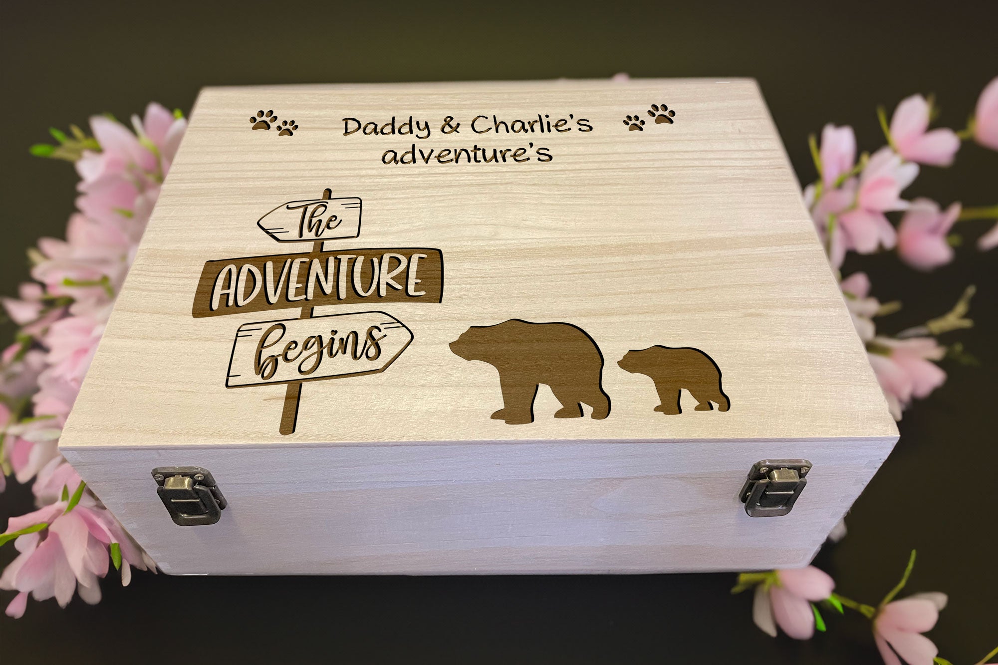 Personalised Adventures Wooden Keepsake Box, Engraved Memory Box