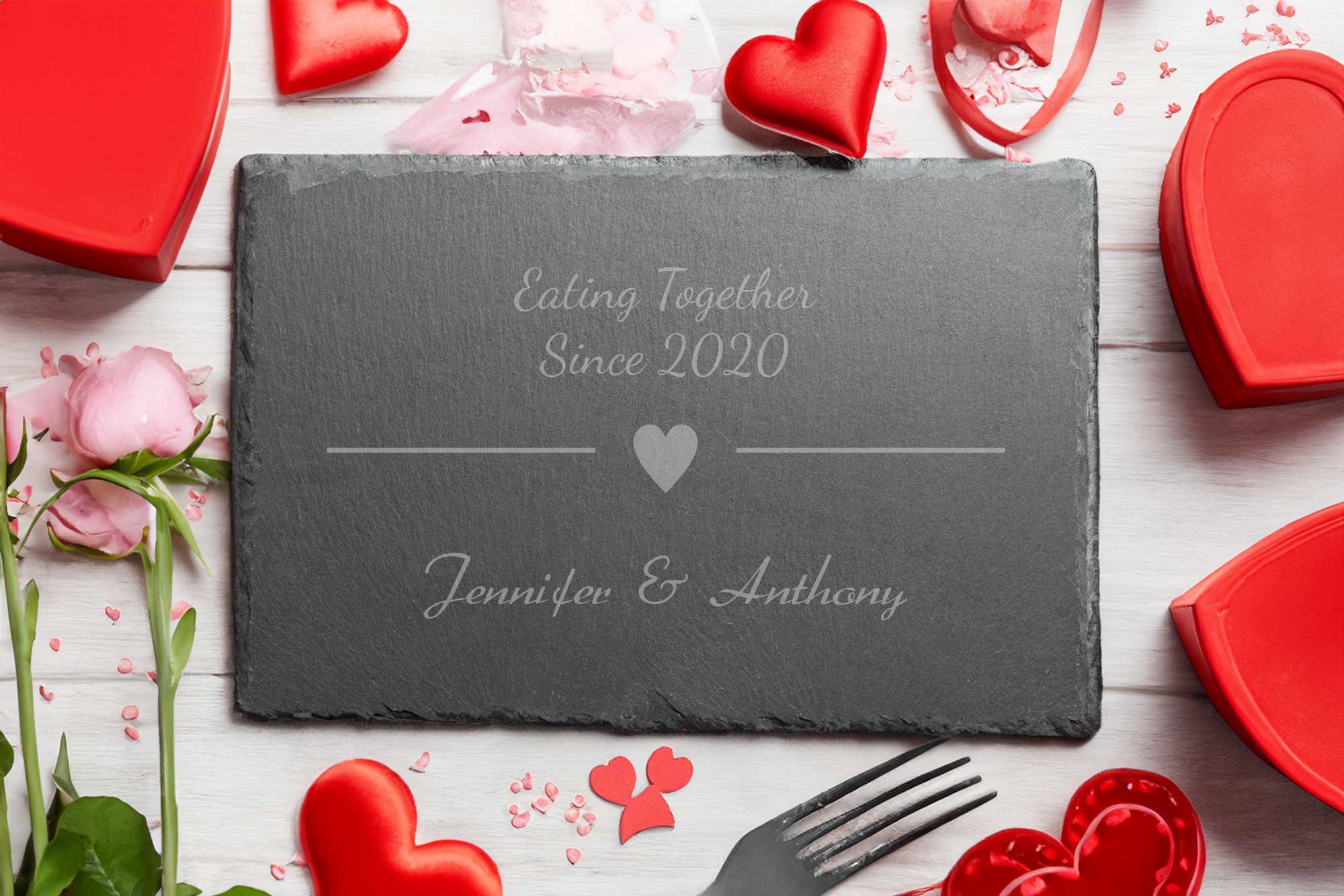 Personalised Valentines Slate Placemat and Coaster set