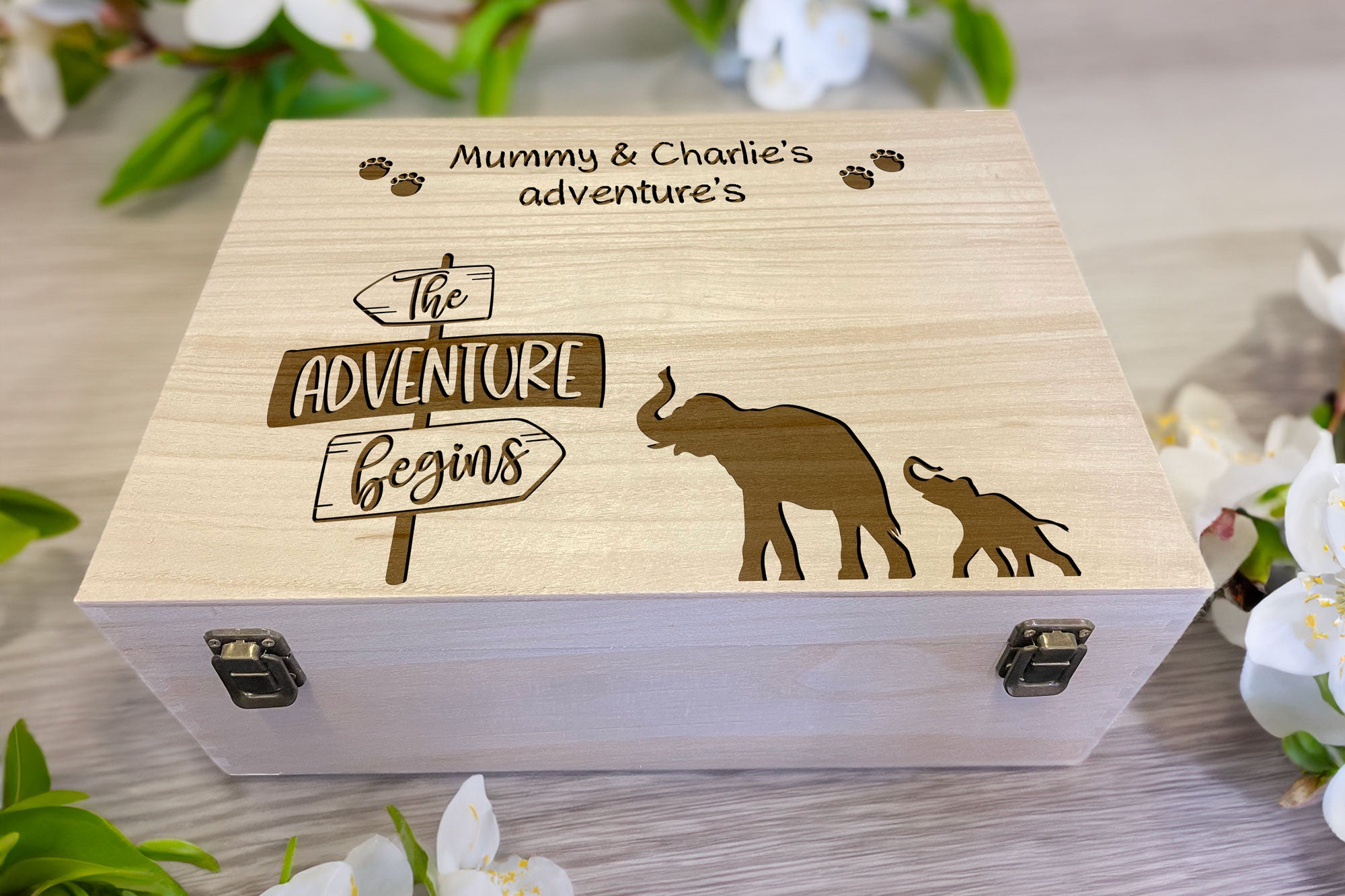 Personalised Adventures Wooden Keepsake Box, Engraved Memory Box