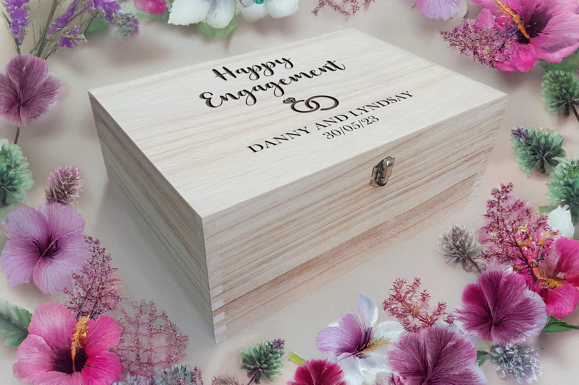 Personalised Engagement Keepsake Wooden Box