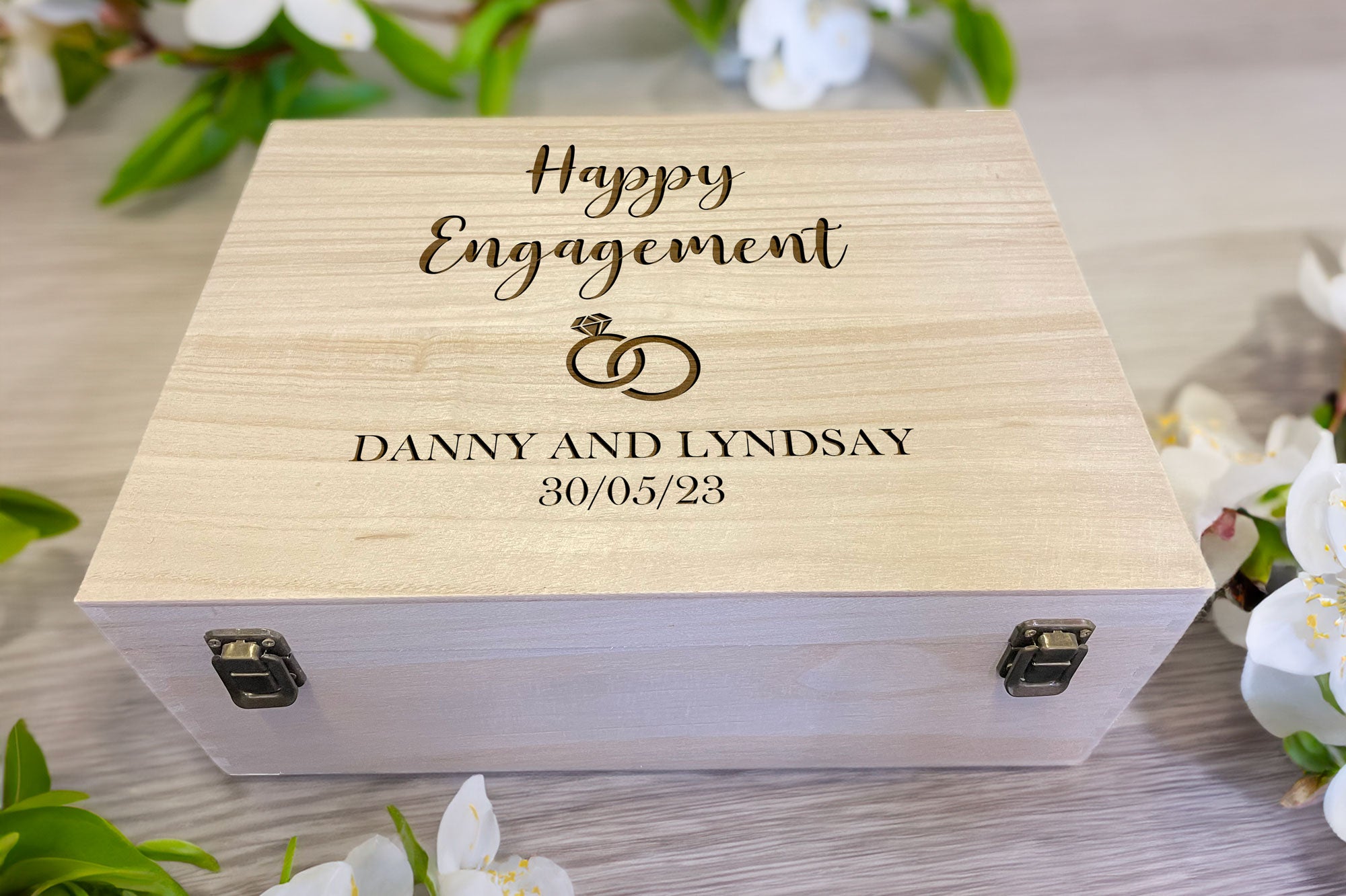 Personalised Engagement Keepsake Wooden Box