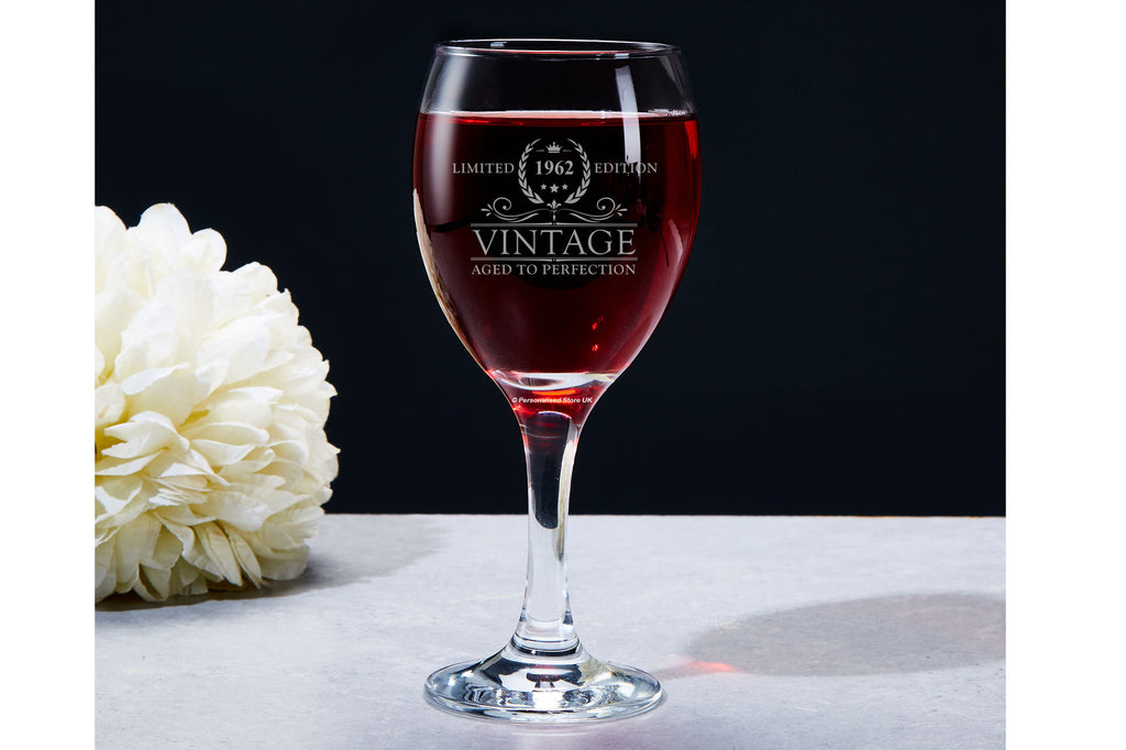 Personalised Engraved Wine Glass, Vintage Birthday Gift