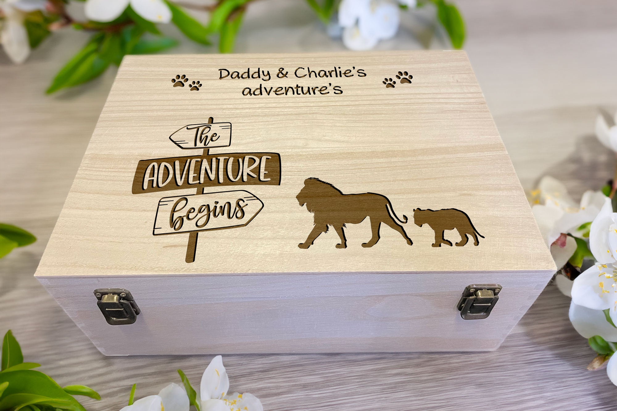 Personalised Adventures Wooden Keepsake Box, Engraved Memory Box