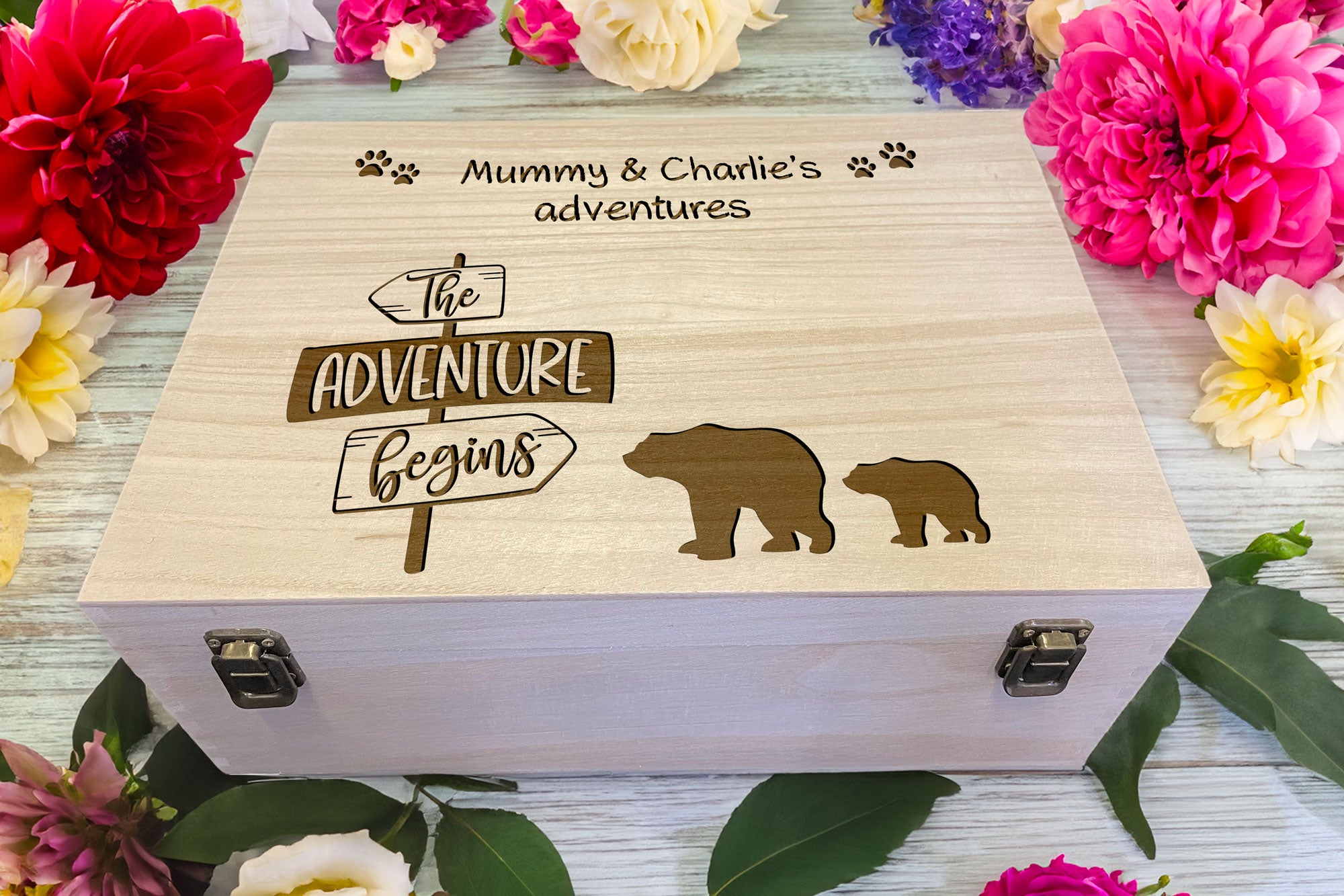 Personalised Adventures Wooden Keepsake Box, Engraved Memory Box