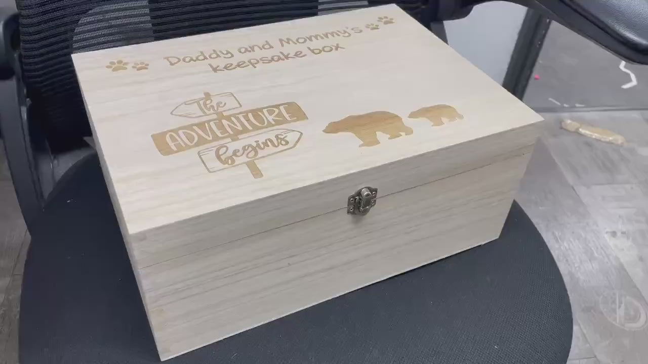 Personalised Adventures Wooden Keepsake Box, Engraved Memory Box