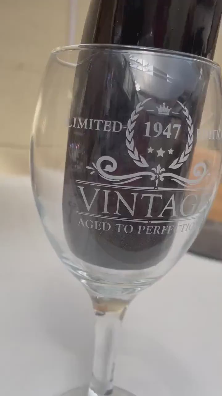 Personalised Engraved Wine Glass, Vintage Birthday Gift